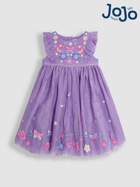 פרפר בצבע סגול עדין - Jojo Maman Bébé Ruffle Front Embroidered Tulle Party Dress (AU5611) | ‏171‏₪ - ‏201‏ ₪