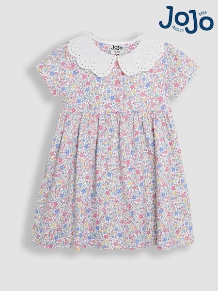 JoJo Maman Bébé Pink Cherry Ditsy Floral Print Peter Pan Collar Button Front Dress (AU5612) | $52 - $59