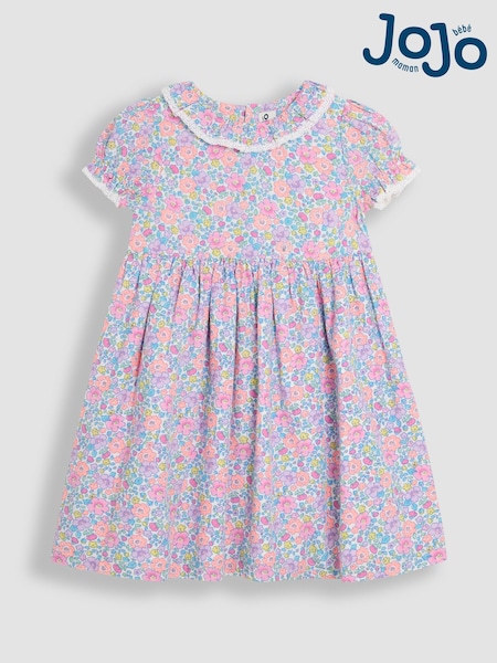 JoJo Maman Bébé Coral Pink Tropical Floral Print Puff Sleeve Dress (AU5617) | R$ 235 - R$ 265