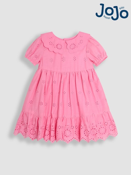 JoJo Maman Bébé Broderie Puff Sleeve 100% Cotton Dress (AU5618) | €39 - €44