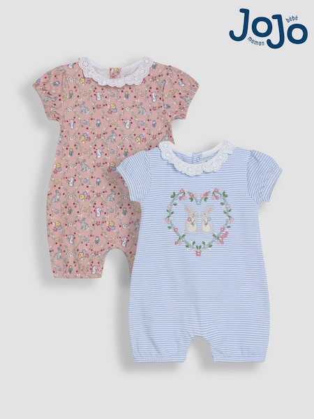 Azul con aplique de conejito - JoJo Maman Bébé 2 Pack Broderie Collar Rompers (AU5625) | 48 € - 51 €