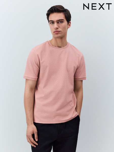 Pink Regular Fit Textured T-Shirt (AU5639) | €19