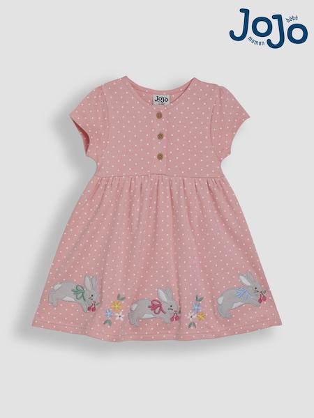 JoJo Maman Bébé Pink Bunny Appliqué Button Front Dress (AU5642) | €29 - €32.50