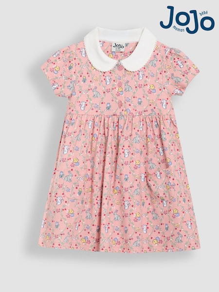 JoJo Maman Bébé Pink Bunny Peter Pan Collar Button Front Dress (AU5643) | €35 - €40