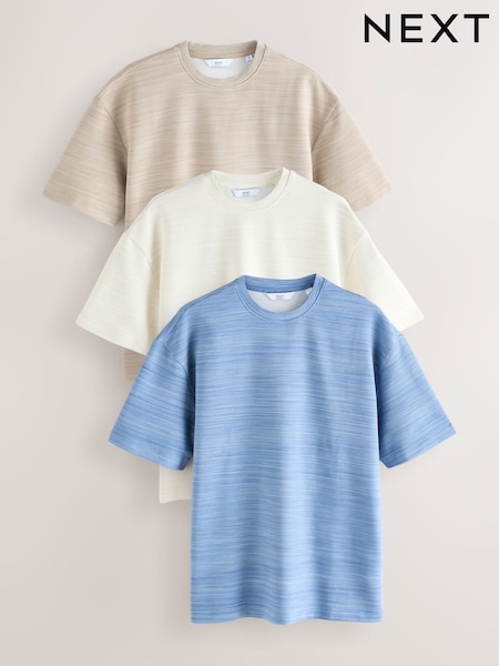 Blue/Ecru/Neutral 3 Pack Relaxed Fit Ottoman Texture T-Shirt (AU5644) | R$ 595