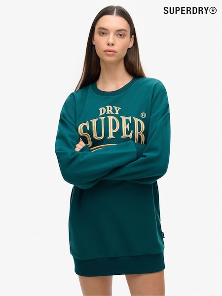 Superdry Green Luxe Metallic Logo 100% Cotton Sweat Dress (AU5663) | OMR16