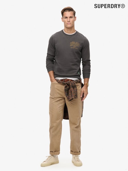 Superdry Black Copper 100% Cotton Label Workwear Chest Crew Sweatshirt (AU5671) | R$ 545