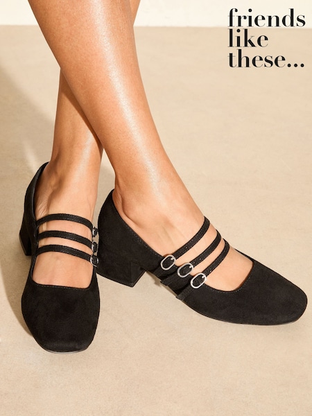 Musta - Friends Like These Low Block korkokengät Triple Strap Maryjane Avokas (AU5682) | €57