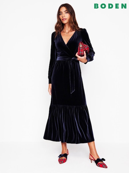 Boden Petite Ophelia Velvet Midi Wrap Dress (AU5696) | ‏603‏₪