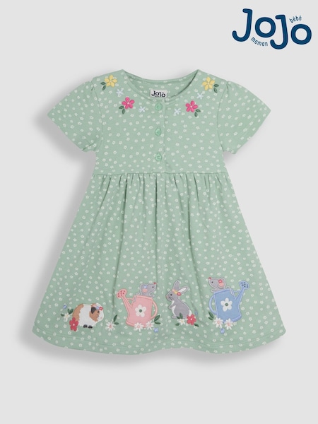JoJo Maman Bébé Green Guinea Pig & Friends Appliqué Button Front Dress (AU5705) | 1,322 UAH - 1,502 UAH