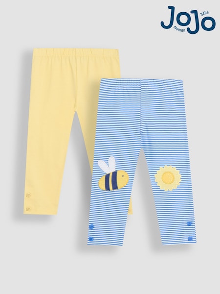 JoJo Maman Bébé Yellow Bee & Sunflower Print Appliqué Knee Leggings 2 Pack (AU5712) | €34 - €38