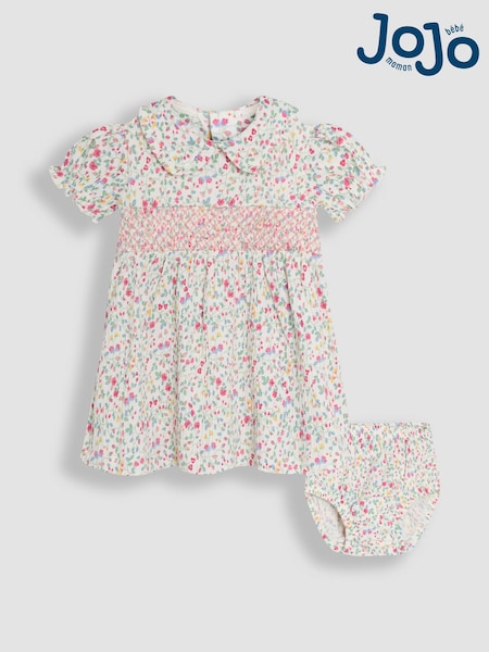 JoJo Maman Bébé Pink Ditsy Floral Smocked Jersey Dress (AU5718) | INR 3,839 - INR 3,993