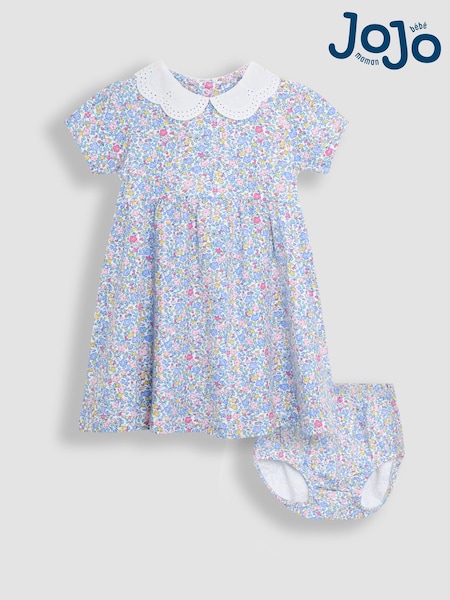 JoJo Maman Bébé Pink Ditsy Floral Broderie Collar Dress (AU5719) | €37 - €38