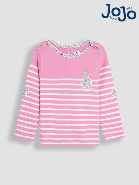JoJo Maman Bébé Pink Mermaid Appliqué Pocket Breton Top (AU5723) | €0