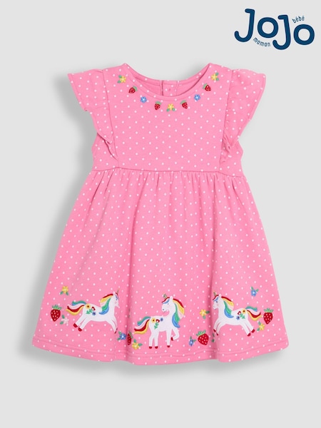 Fuchsia-Rosa mit Einhorn - JoJo Maman Bébé 100% Cotton Appliqué Summer Dress (AU5725) | 35 € - 40 €