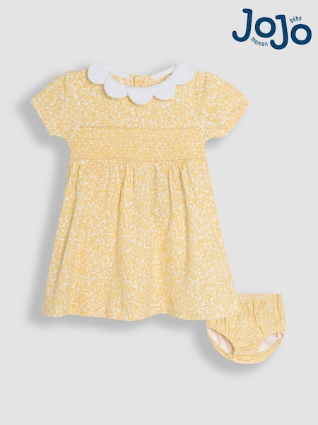JoJo Maman Bébé Yellow Ditsy Floral Smocked Jersey Dress (AU5728) | €40 - €41