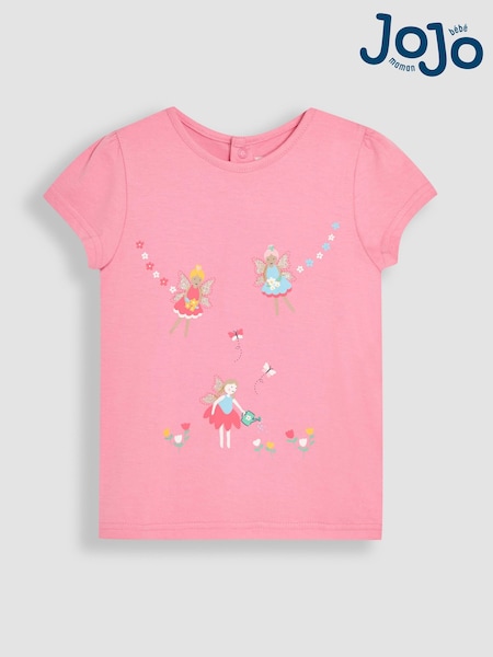 JoJo Maman Bébé Pink Fairy Printed 100% Cotton T-Shirt (AU5744) | €21 - €26