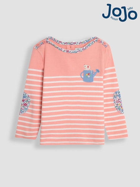 وردي فأر - JoJo Maman Bébé Appliqué Pocket Breton 100% Cotton Top (AU5746) | ‏74 ر.ق. - ‏89 ر.ق.