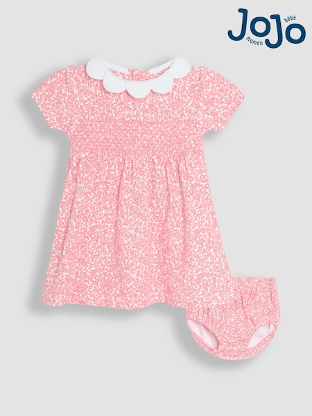 JoJo Maman Bébé Pink Ditsy Floral Print Smocked Jersey Dress (AU5747) | kr357 - kr371