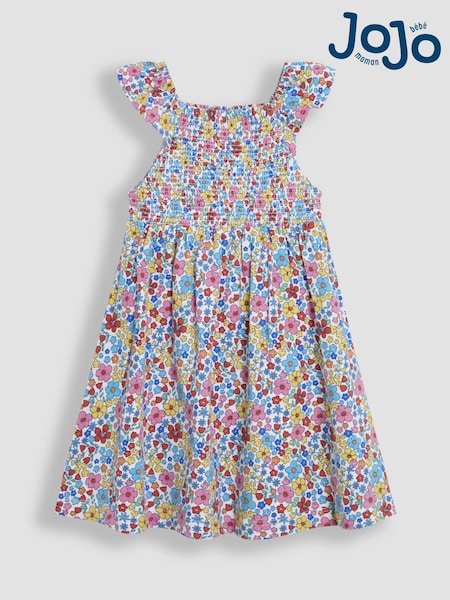 JoJo Maman Bébé Fuchsia Pink Floral Ruffle Sleeve Smocked Dress (AU5754) | €30 - €35