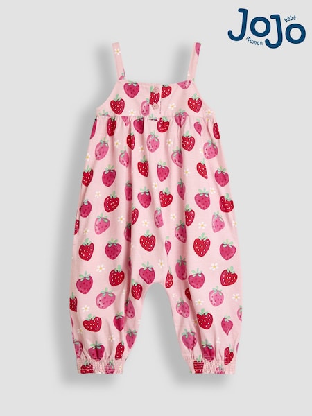 JoJo Maman Bébé Pink Strawberry Button Front Jumpsuit (AU5755) | €37 - €41