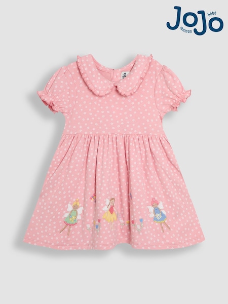 JoJo Maman Bébé Pink Fairy Appliqué Peter Pan Collar Dress (AU5757) | €35 - €37
