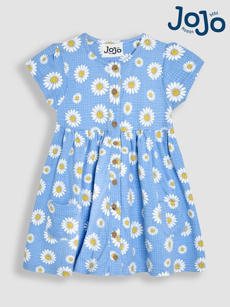 JoJo Maman Bébé Blue Daisy Button Through Dress (AU5758) | €15.50 - €18.50