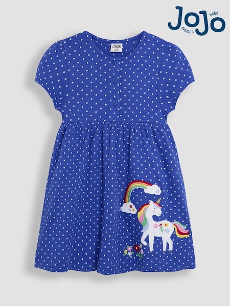 أرجواني وحيد القرن - Jojo Maman Bébé Appliqué Button Front 100% Cotton Dress (AU5763) | ‏154 ر.س.‏ - ‏175 ر.س.‏