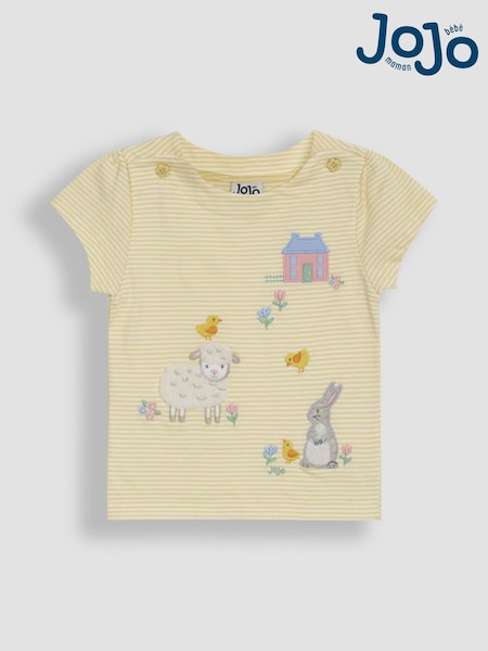 JoJo Maman Bébé Yellow Bunny & Lamb Print Appliqué 100% Cotton T-Shirt (AU5773) | €26 - €30