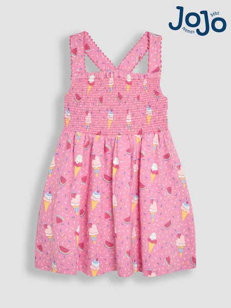 JoJo Maman Bébé Pink Ice Cream Cross Back Smocked Dress (AU5776) | 103 QAR - 120 QAR