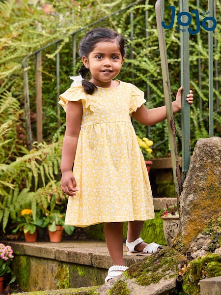 JoJo Maman Bébé Yellow Ditsy Floral Print 100% Cotton Dress (AU5786) | kr243 - kr286