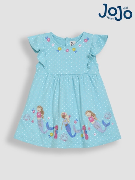 Aqua Blue Mermaid - JoJo Maman Bébé 100% Cotton Appliqué Summer Dress (AU5787) | 35 € - 40 €