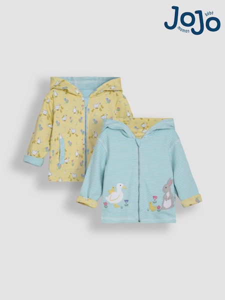 JoJo Maman Bébé Cornflower Blue Duck & Friends Appliqué Reversible Hoodie (AU5789) | €43 - €48