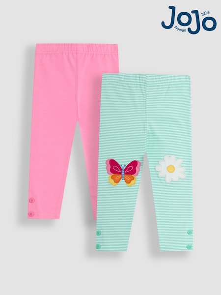 JoJo Maman Bébé Green Butterfly & Daisy Appliqué Knee Leggings 2 Pack (AU5790) | €34 - €38