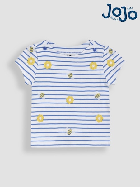JoJo Maman Bébé Blue Flower & Bee Embroidered T-Shirt (AU5797) | $28 - $33