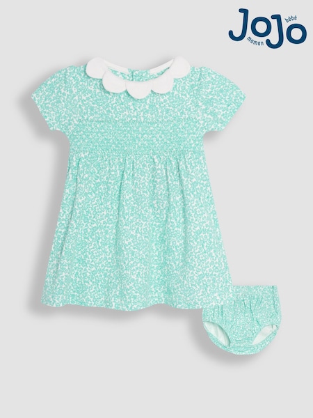 JoJo Maman Bébé Duck Egg Blue Ditsy Floral Smocked Jersey Dress (AU5798) | R$ 245 - R$ 255