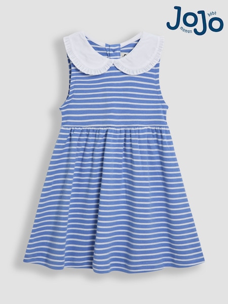 JoJo Maman Bébé Blue Stripe Classic Peter Pan Sleeveless 100% Cotton Dress (AU5799) | 109 QAR - 120 QAR