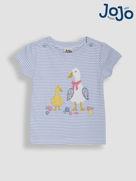JoJo Maman Bébé Blue Duck Print Appliqué 100% Cotton T-Shirt (AU5801) | €21 - €25