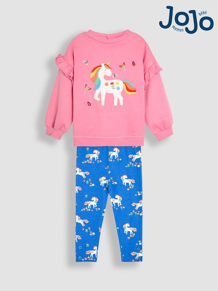 JoJo Maman Bébé Fuchsia Unicorn Appliqué Frill Sweatshirt & Leggings Set 2 Piece (AU5802) | €48 - €57
