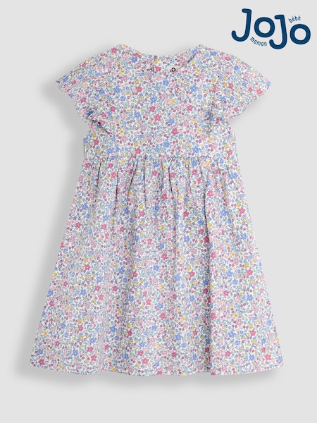 JoJo Maman Bébé Pink Ditsy Floral Print 100% Cotton Dress (AU5811) | €27 - €32