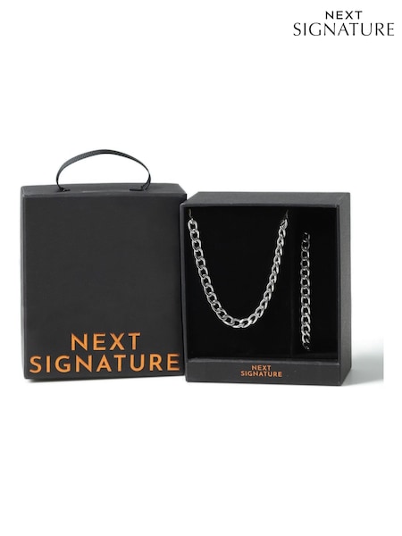 Stainless Steel Curb Chain Necklace and Bracelet Gift Set (AU5838) | €64