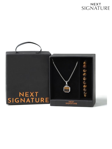 Stainless Steel and Tigers Necklace and Bracelet Gift Set (AU5840) | AZN 113