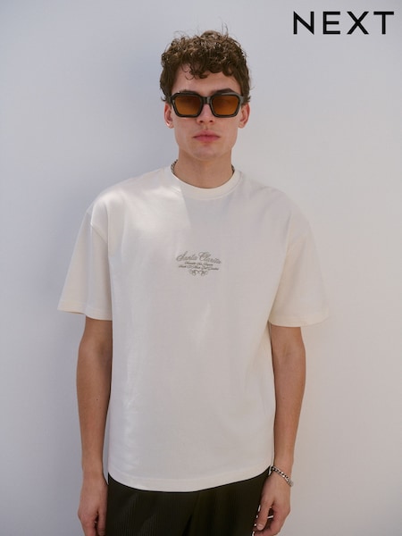 Bež - Ohlapen kroj - Graphic Print Heavyweight T-Shirt (AU5890) | € 19