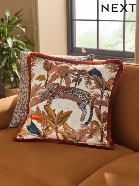 Orange Floral Leopard Print Velvet Cushion (AU5899) | €28