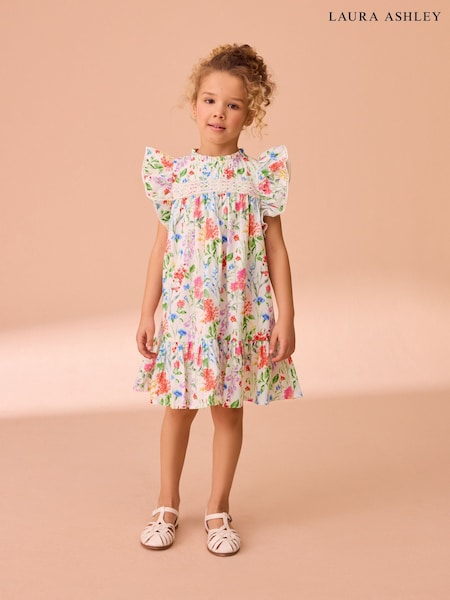 Laura Ashley Multi Elston Gardens Floral Print Lace Cotton Dress (AU5966) | €36 - €42