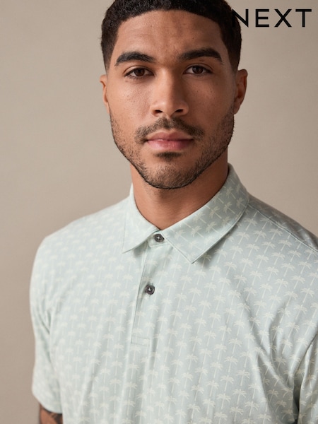 Green Palm Short Sleeve Print Polo Shirt (AU5968) | 99 QAR