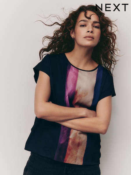 Schwarz/Bunt - Kurzarm-Top mit Print (AU5970) | 37 €