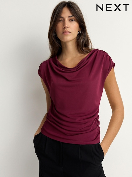 Burgundy Red Sleeveless Drape Top (AU5980) | AED54