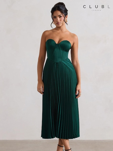 Club L London Bordeaux Satin Corset Style Midi Dress (AU5982) | 429 LEI
