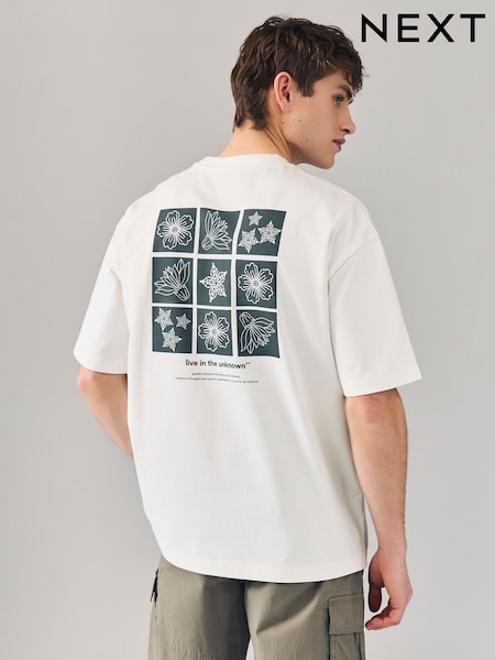 White Tile Relaxed Fit Graphic Print Heavyweight T-Shirt (AU5988) | €25
